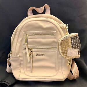 Madden NYC Cream Small Mini Backpack w Gold Hardware & Much Storage Classic Gift